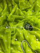 Parrot Green Bandhani chiffon Saree