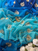 Shaded blue Zari Pittan Leaf Jaal Saree