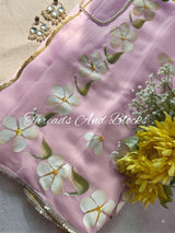 Lavender Bloom Hibiscus Border Saree