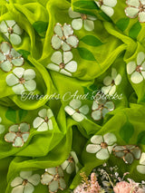 Green Hibiscus Hand Painted Saree with Sequins