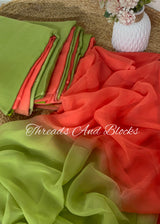 Peach and Olive Shaded Saree