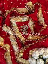 Red Organza Flower Cut Sequin Saree