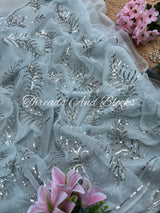 Silver Sequin Scattered Leaf Buta Saree