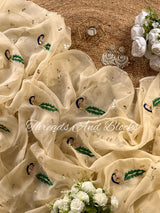 Beige Organza Saree with Peacock Gota Jaal