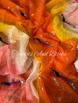 Multishaded Chiffon Saree with Peacock Jaal