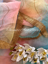 Multicoloured Organza Saree with Gold Highlights