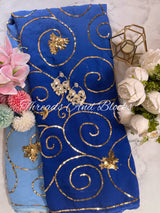 Ombré Ocean Gold Leaf Jaal Saree
