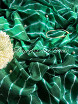 Green Organza Leheriya Saree