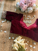 Wine Mesh Border Velvet Blouse