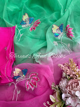 Green Pink Lotus Pond Saree