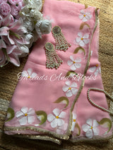 Blush Hibiscus Border Chiffon Saree