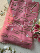 Rose Pink Snowdaisy Handpainted Saree