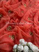 Gaajri Peach Sequin Jaal Saree