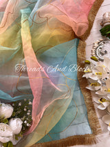 Multicoloured Organza Saree with Gold Highlights