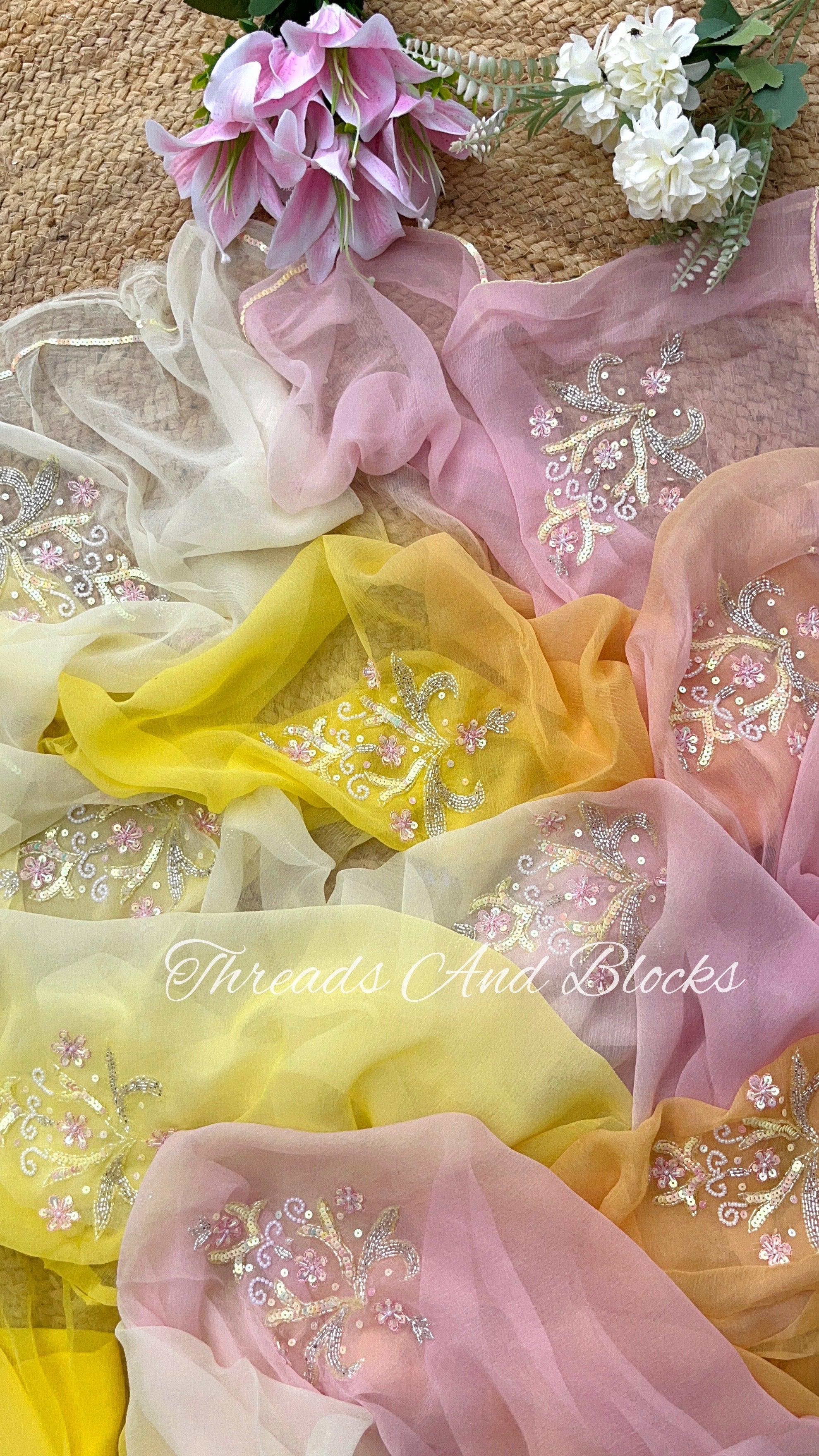 Pastel Hued Mughal Floral Saree Threads & Blocks