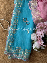 Aqua Blue Pittan Microscallop Saree