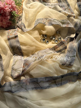 Vanilla Cream Printed Border Saree
