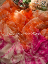 Raspberry Orange Shibori Saree