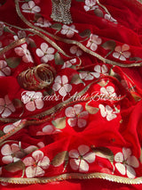 Red Hibiscus Border Saree