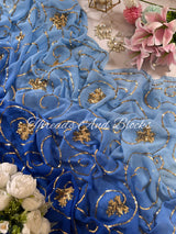Ombré Ocean Gold Leaf Jaal Saree
