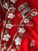 Red Hibiscus Border Saree