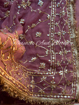Dusky Mauve Kachi Patti Jaal Saree