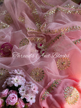 Baby Pink Kachi Gota Tissue Saree
