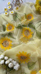 Sunflower Hand Painted Saree
