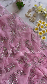 Silver Sequin Scattered Leaf Buta Saree