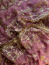 Dusky Mauve Kachi Patti Jaal Saree
