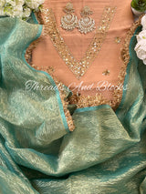 Crushed Tissue Saree with Contrast Blouse