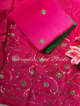 Green Pink Organza Saree with Jaal Blouse