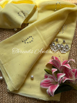 Soft Lemon Mukaish Paisley Saree