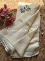 Off White Floral Stripe Mukaish Saree