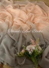 Powder Peach and Muddy Grey Shaded Saree