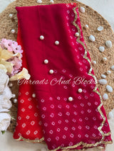 Citrus Berry Bandhani with Scalloped Border