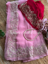 Pink Floral Pittan Border Saree