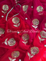 Red Rani Floral Cutwork Buta Saree