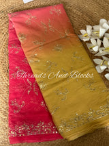 Pink and Smokey Lime Mughal Jharokha Saree