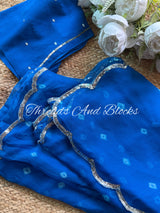 Royal Blue Bandhani with Scalloped Border