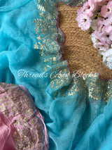 Aqua Blue Pittan Microscallop Saree