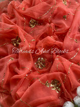 Gaajri Peach Sequin Jaal Saree