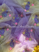 Lemon and Lavender Floral Bunch Saree