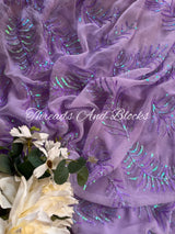 Monotone Sequin Scattered Leaf Buta Saree