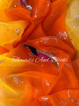 Multishaded Chiffon Saree with Peacock Jaal