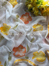 Basanti Blossom Hand Painted Saree