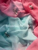 Blue Pink Mukaish Floral Saree