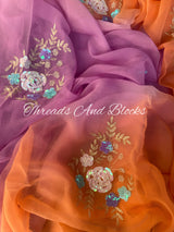 Peach Lavender Floral Bunch Saree