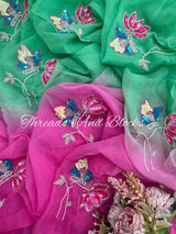 Green Pink Lotus Pond Saree