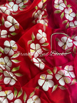 Berry Pink and Red Hibiscus Saree